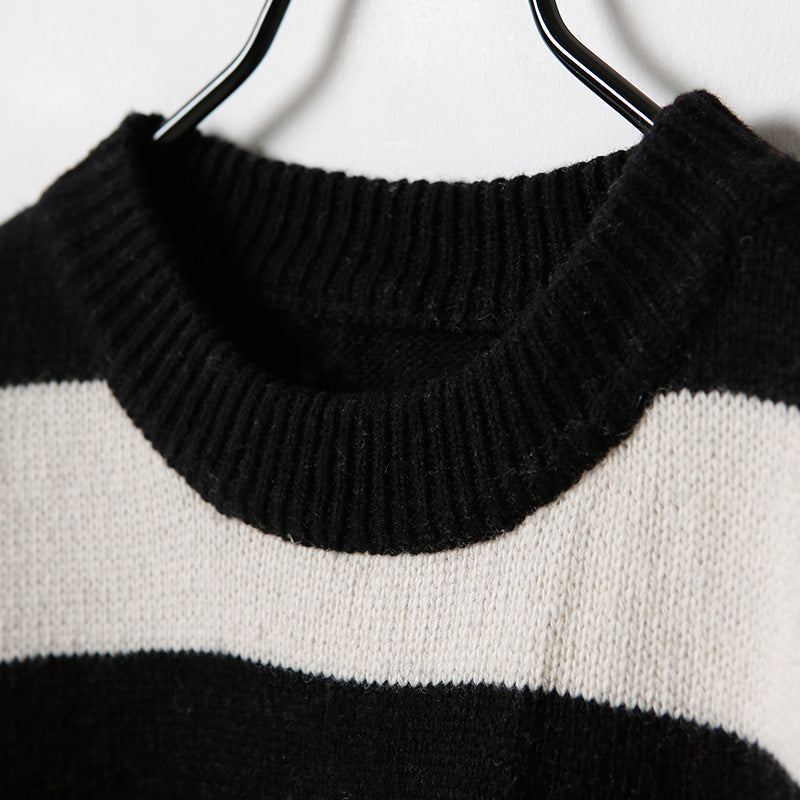 Black White Woolen Coats Medium Length Coat Side Open O Neck Spring Woolen Outwear