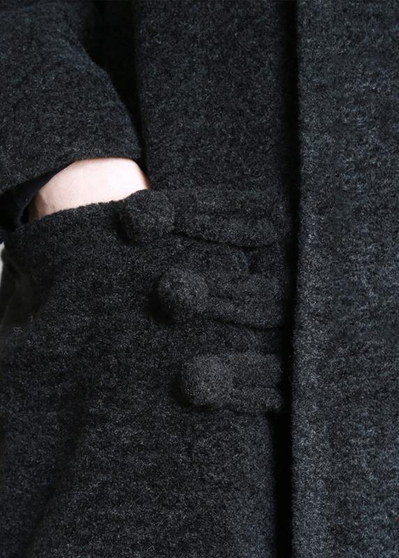 Black Woolen Outwear Clothing Stand Collar Asymmetric Long Coat