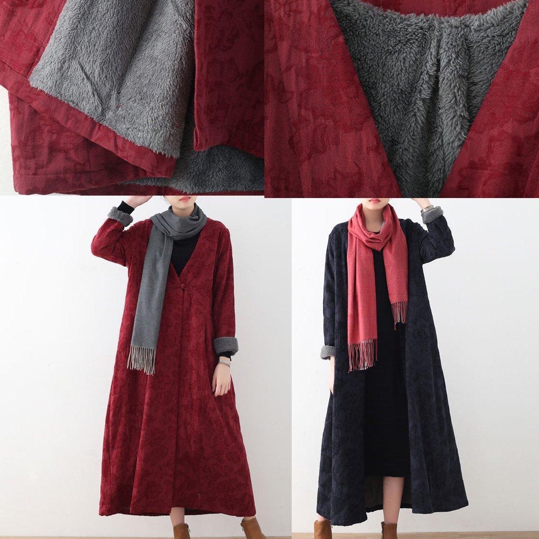 Burgundy Cotton Jackets Maxi Coat Trench Coat Thick