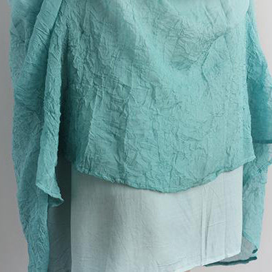 Cotton Blouse Oversize Fake Two-piece Pockets Retro Green Summer Dress