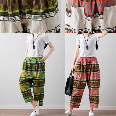 Green Linen Pants Fitted Summer High Waist Pants