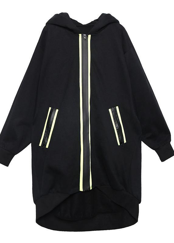 Hooded Zippered Tunic Pattern Blue Thick Dresses Coats