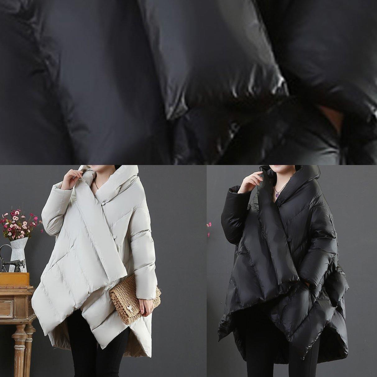 Light Gray Goose Down Coat Snow Jackets Hooded Asymmetric Warm Coats