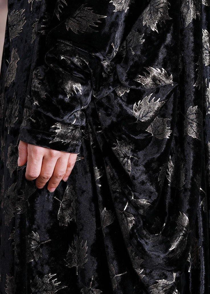 V Neck Velour Tunic Work Outfits Black Prints Long Dresses Fall