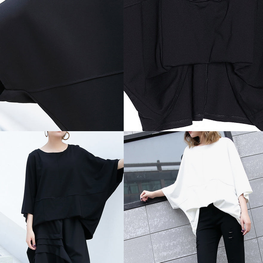 White Midi Cotton Pullover Loose Fitting Cotton T Shirt Batwing Sleeve Loose Waist Cotton Clothing