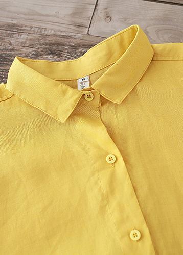 Yellow Linen Clothes for Fine Design Lapel Spring Shirt Dresses