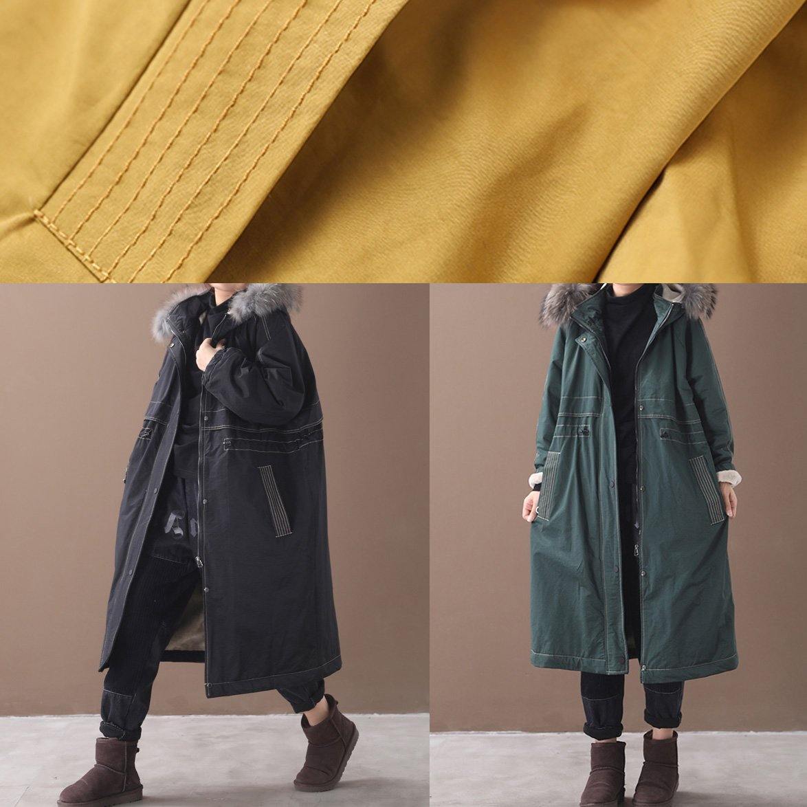 Yellow Winter Coats Jackets & Coats Hooded True Fur Collar Overcoat