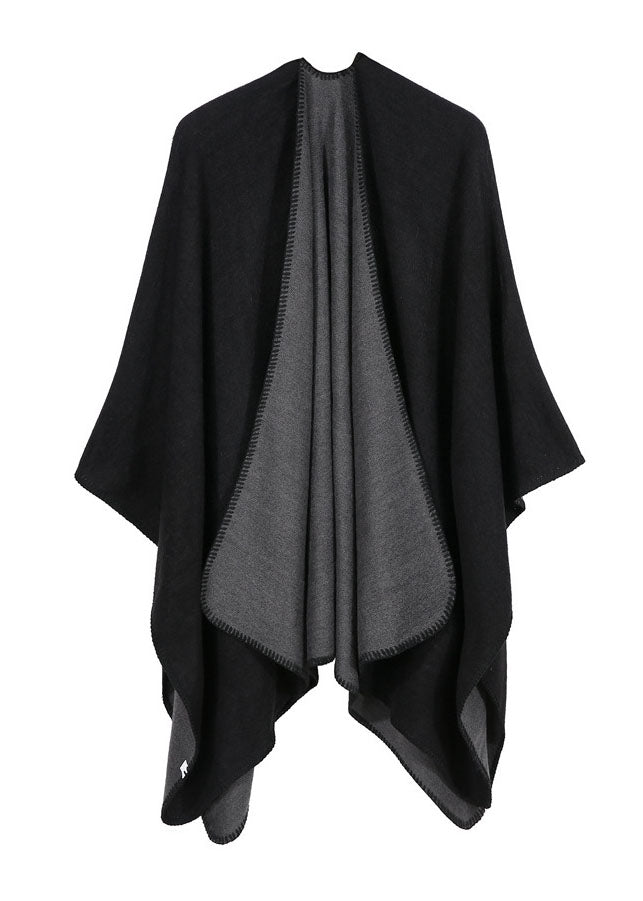 Black Asymmetrical Wear on Both Sides Cashmere Cape Fall
