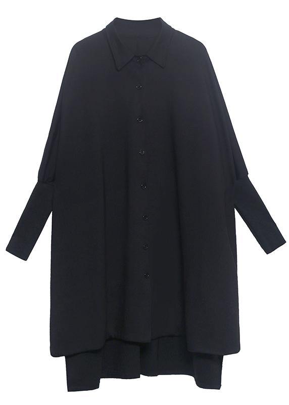 Fashion Black Button Batwing Sleeve Cotton Coat Spring