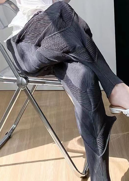 Black High Waist Wrinkled Silk Harem Pants Spring