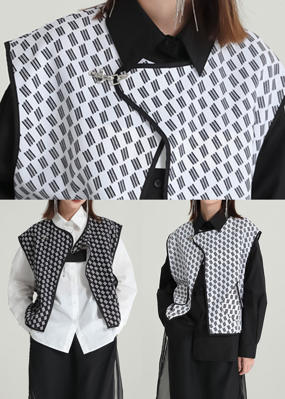 Black Oversized Print Vest Tops