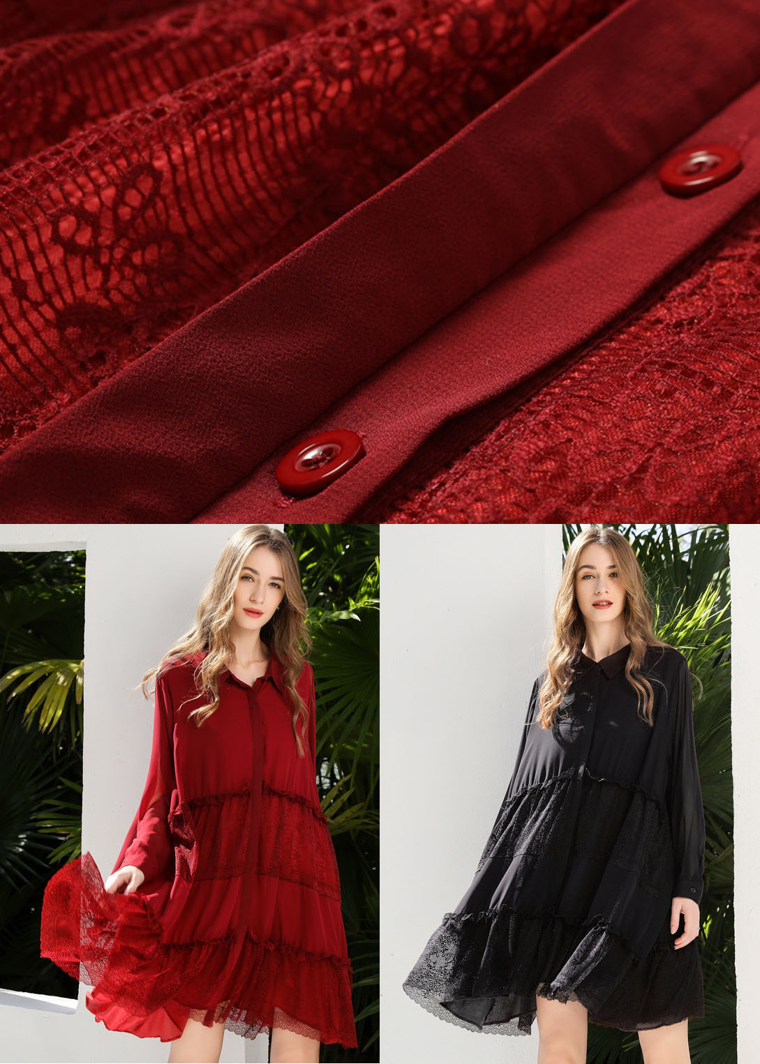 Black Peter Pan Collar Lace Patchwork Chiffon Holiday Dress Spring