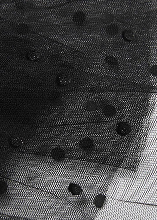 Black Tie Waist Zip Up Tulle Skirt Spring