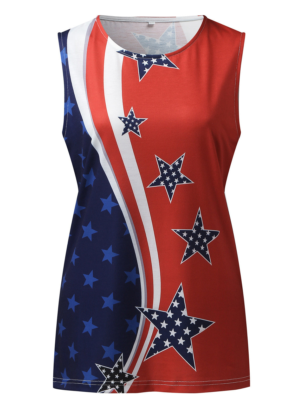Colorblock Independence Day Theme Print Cotton Beach Top Summer