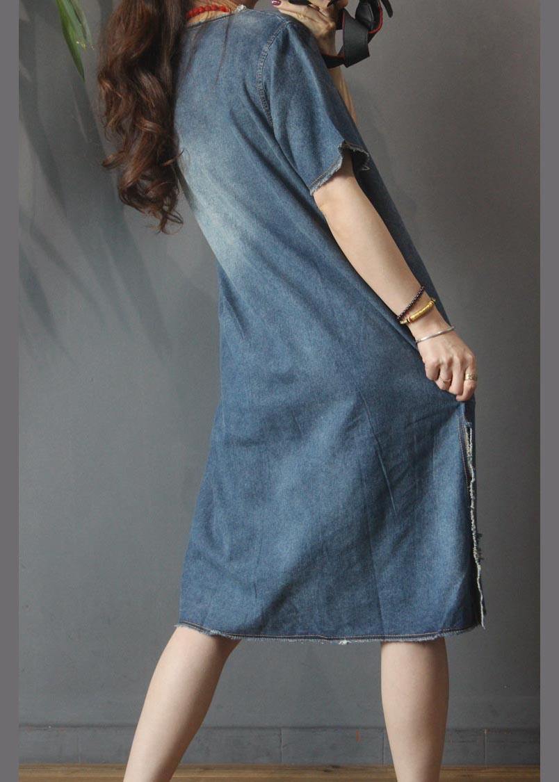 Denim V Neck Side Open Dress Summer