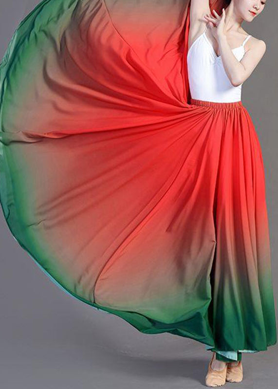 Gradient Color Green Chiffon Maxi Skirts