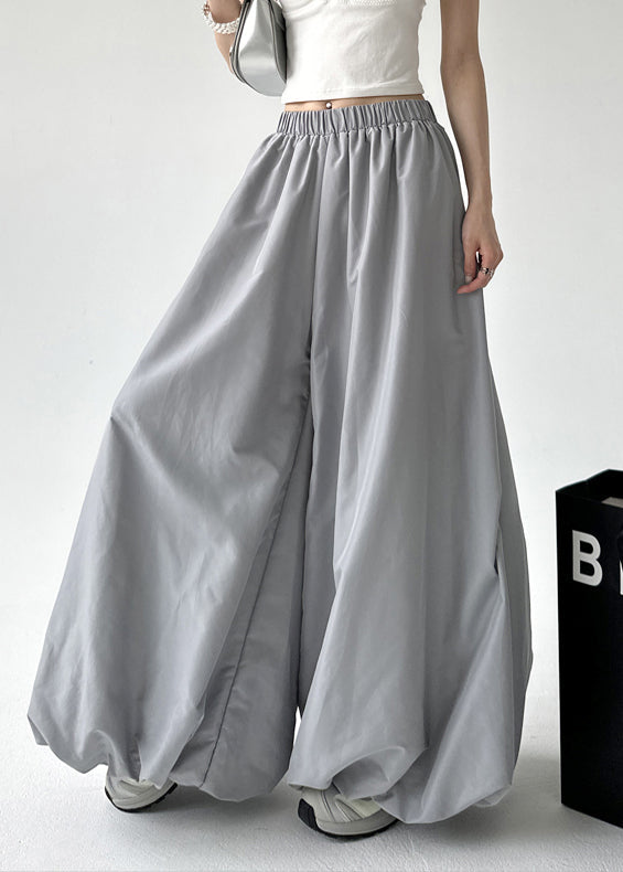 Grey Pockets Elastic Waist Lantern Pants Spring