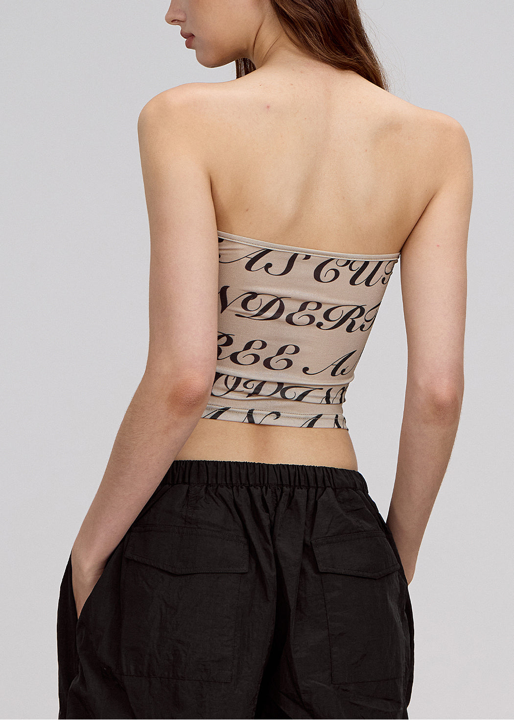 Khaki Print Hollow Out Cotton Strapless Top Summer