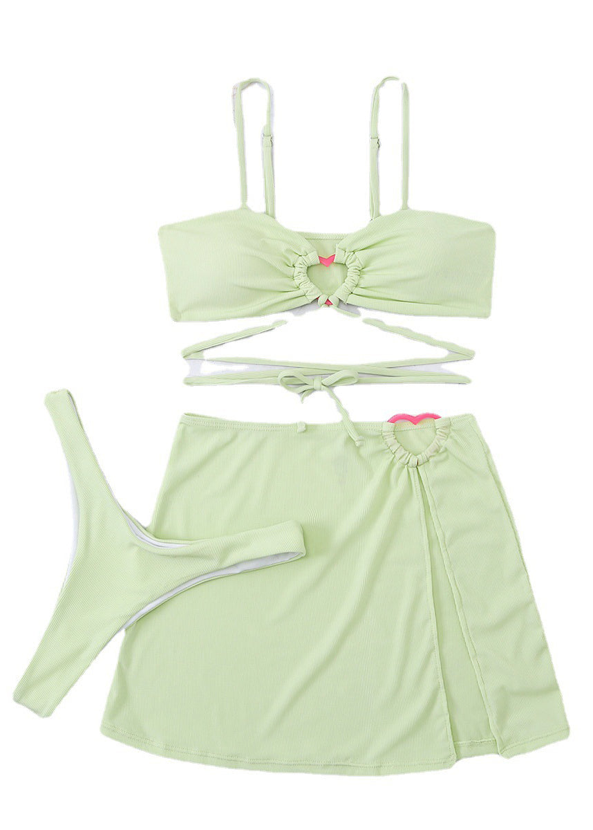 Light Green Hollow Out Lace Up Swimwear Set