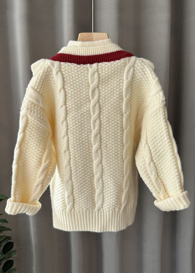 Mulberry Turtleneck Patchwork Fake Two Pieces Cotton Knit Kids Sweater Spring