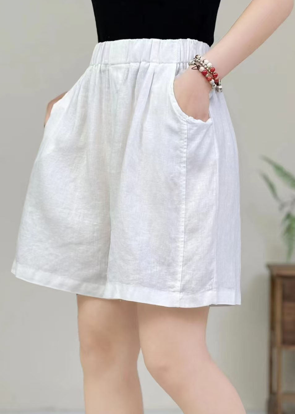 Orange Oversized Elastic Waist Cotton Pants Shorts Summer