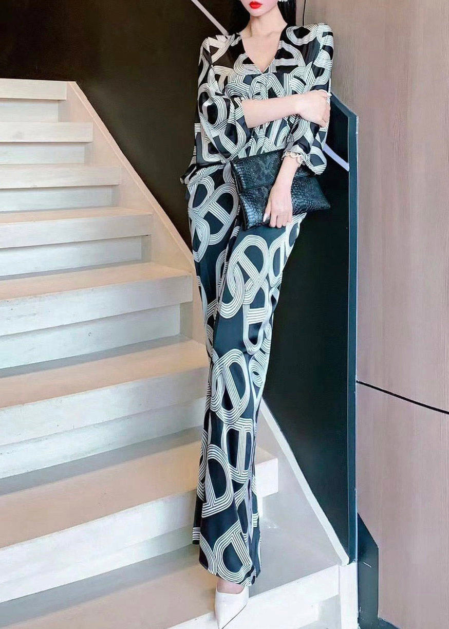 Print Long Dress V Neck Three Quarter Sleeve