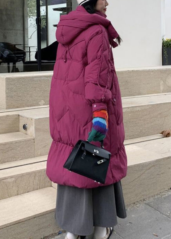 Purple Zip Up Pockets Duck Down Hooded Coats Winter