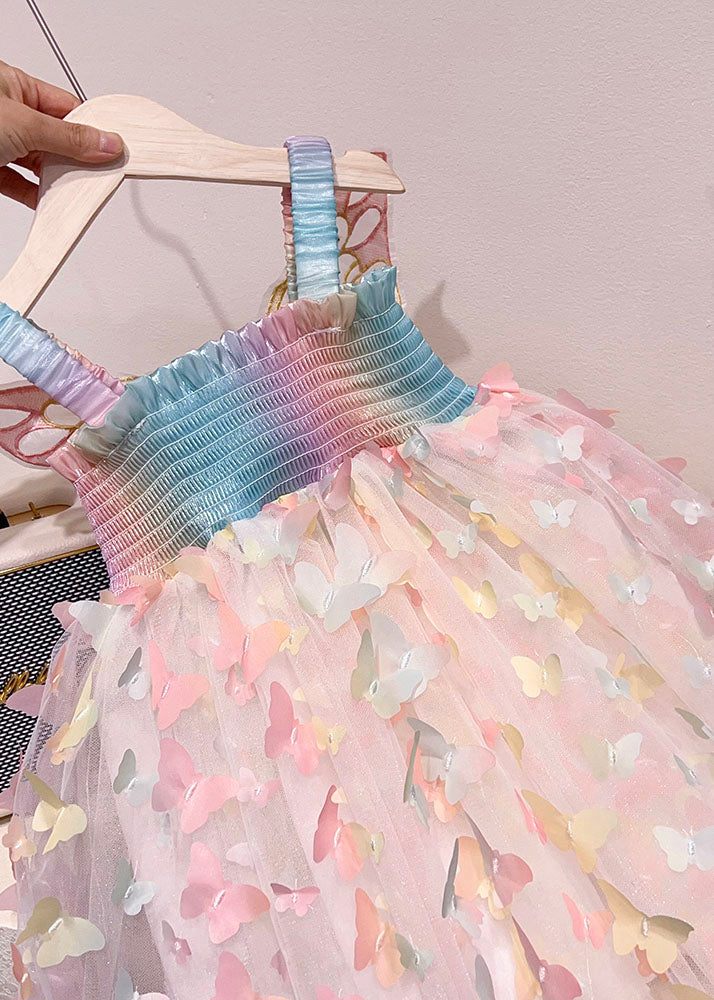 Rainbow Butterfly Nail Bead Tulle Baby Dresses Summer