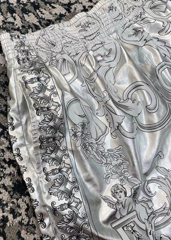 Silver Patterned Printed Shorts for Summer