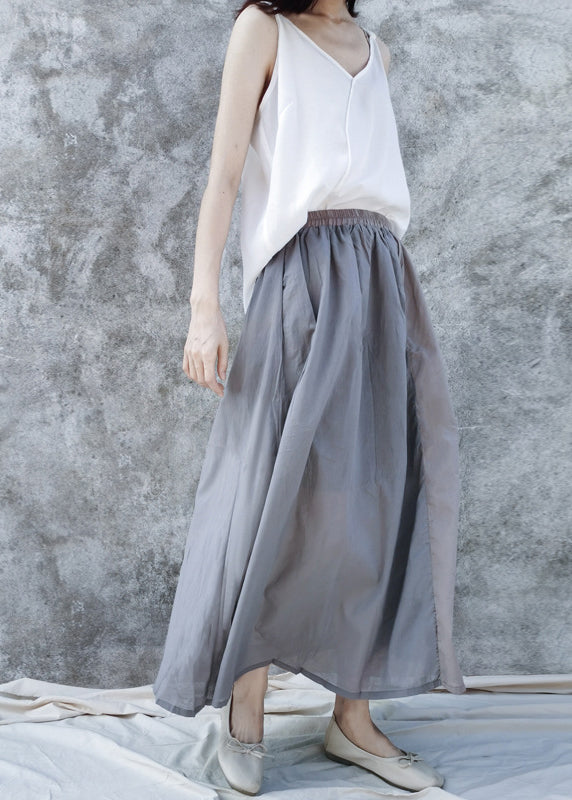 Elastic Waist Pockets Cotton a Line Skirts Summer