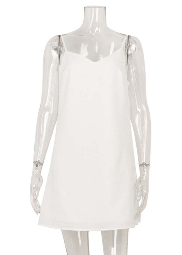 White Backless Lace Up Cotton Mini Dresses Summer