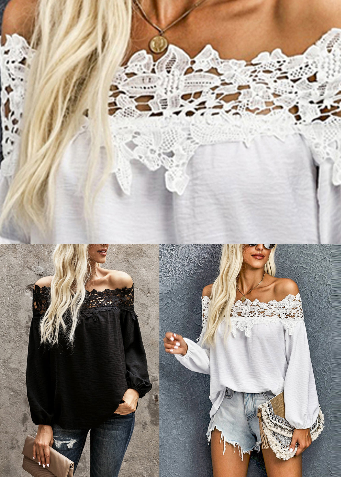 Fashion White Cold Shoulder Hollow Out Top Fall