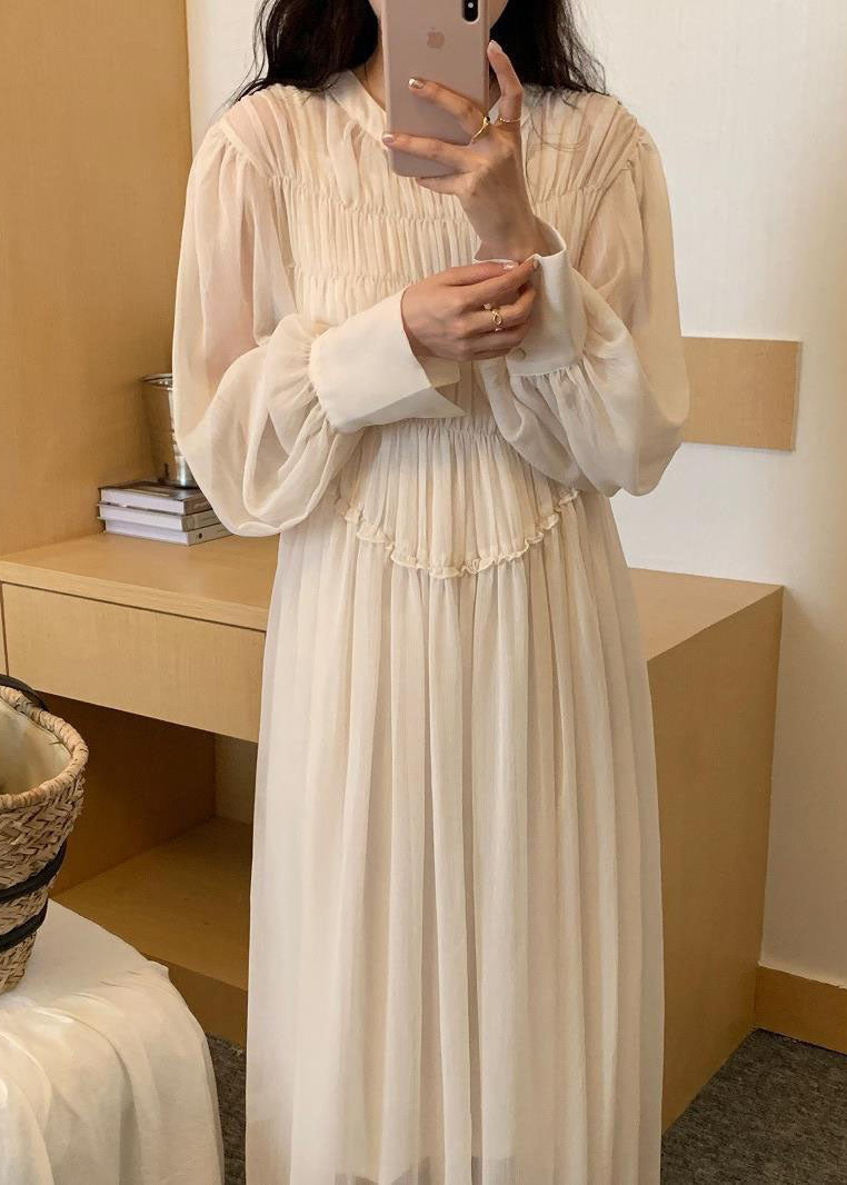 White Wrinkled Patchwork 2 Piece Outfit Chiffon Dress Spring
