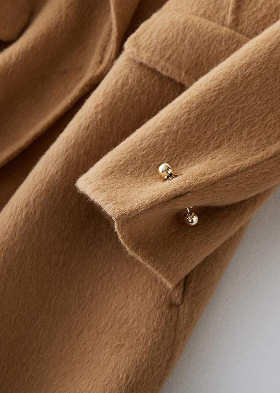 Khaki Woolen Coats Winter Coat Fur Collar Jackets Tie Waist