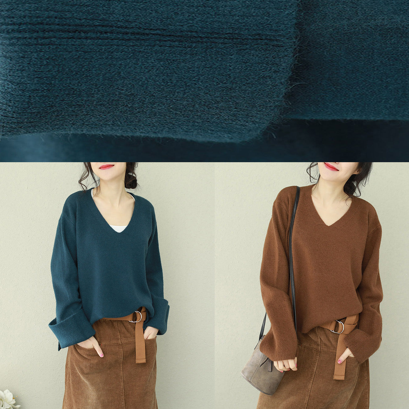 V Neck Sweater Wardrobes Chocolate Big Knit Tops