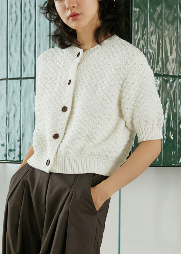Fine White O-neck Button Cozy Knit Sweaters Fall