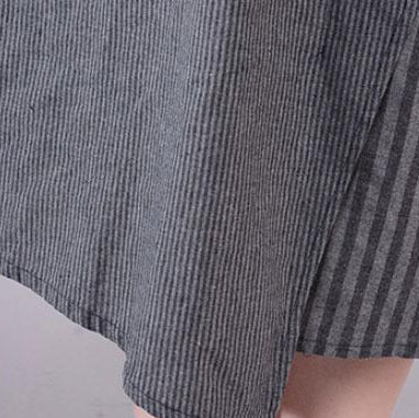 Fine Cotton Blended Summer Dress Stripe Big Pocket Loose Suspender Dress