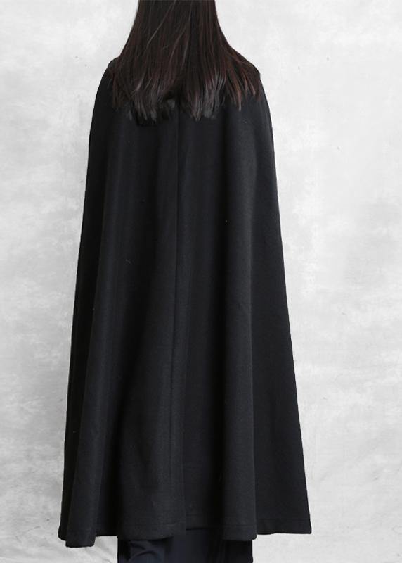 Fine Oversize Long Coat Black Pockets Extra Large Hem Woolen Outwear
