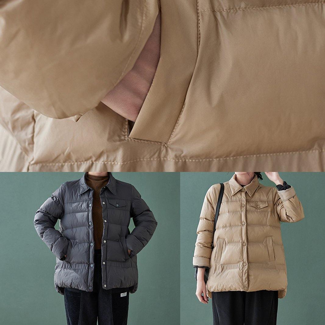 Fine Down Jacket Coats Black Lapel Pockets Outfit