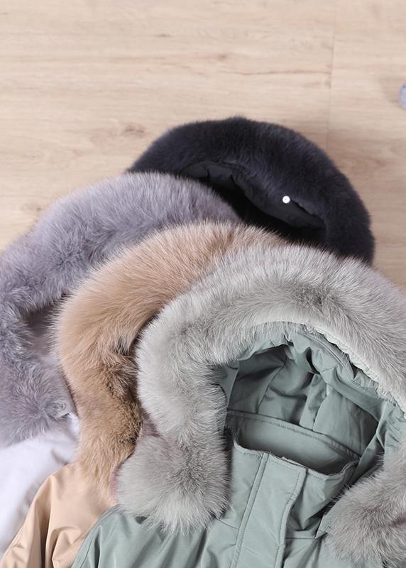 Fine Down Jacket Overcoat Black Hooded Fur Collar Goose Down Coat