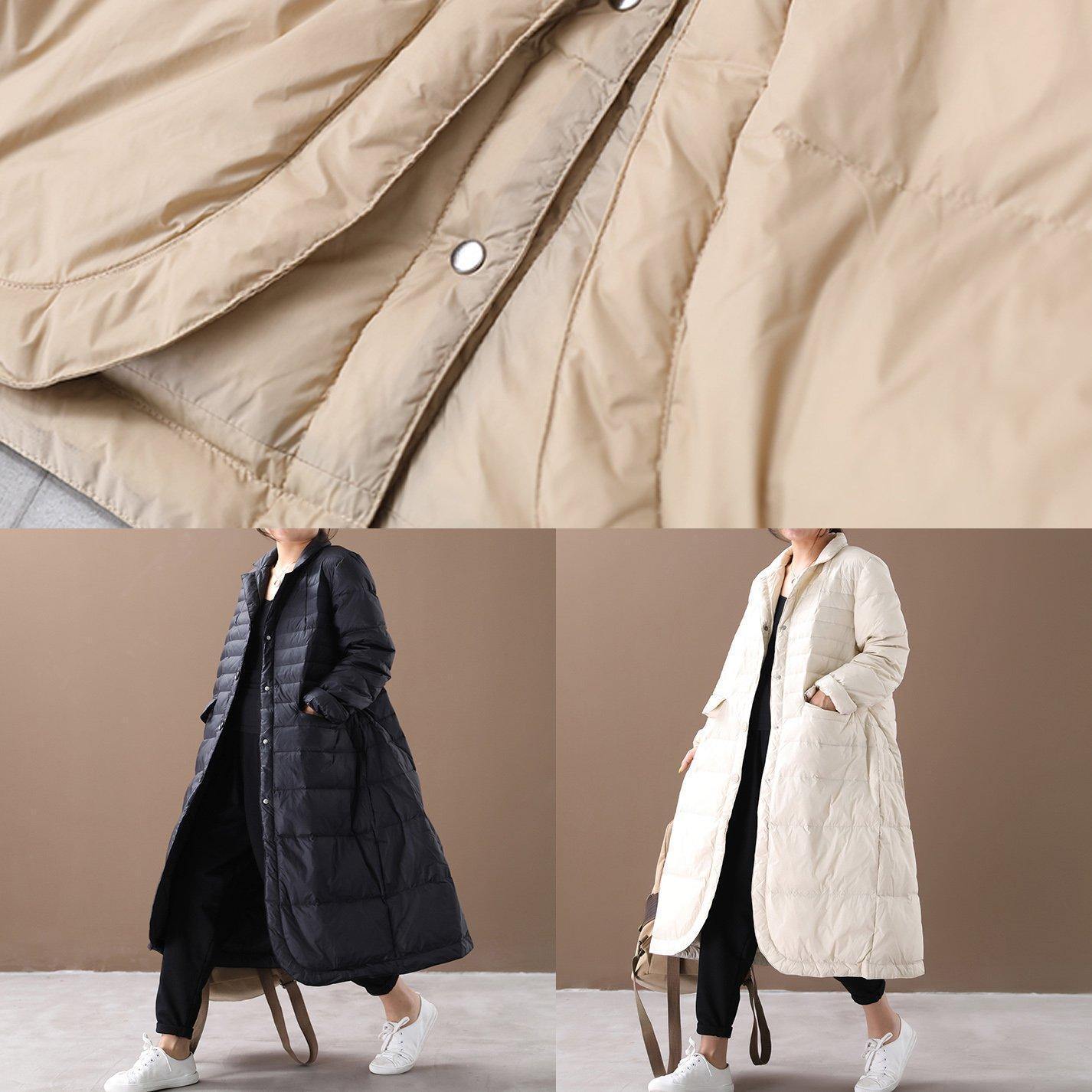 Fine Parka Coats Black Notched Pockets Goose Down Coat