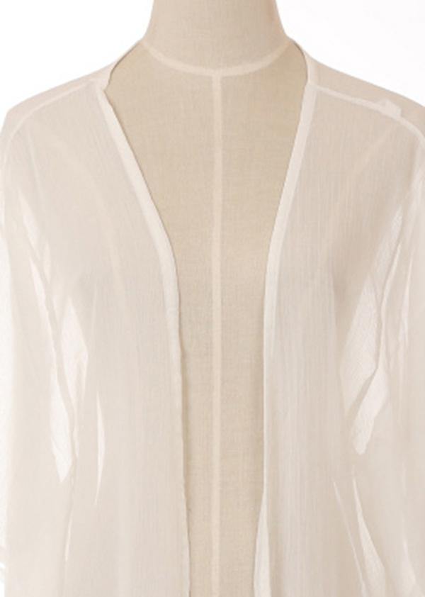 Fitted White Half Sleeve Side Open Holiday Summer Chiffon Cardigans