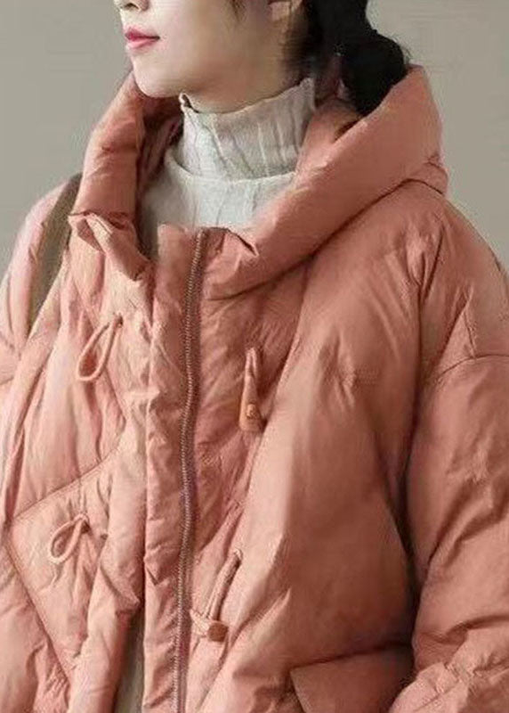 Fitted Orange Hooded Zippered Pockets Winter Down Coats Long Sleeve