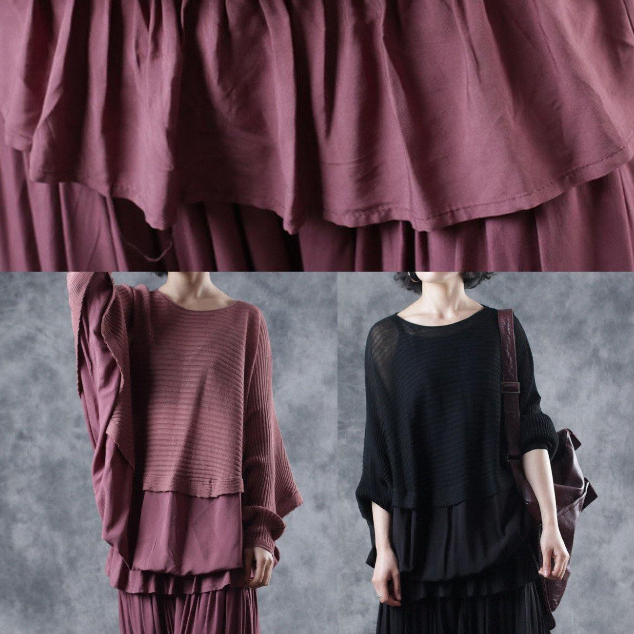 For Spring Black Knitted Clothes O Neck Knitted Blouse Batwing Sleeve