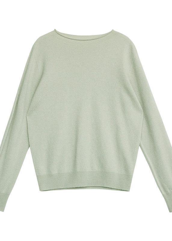 For Spring Light Green Top O Neck Long Sleeve Knitted Blouse