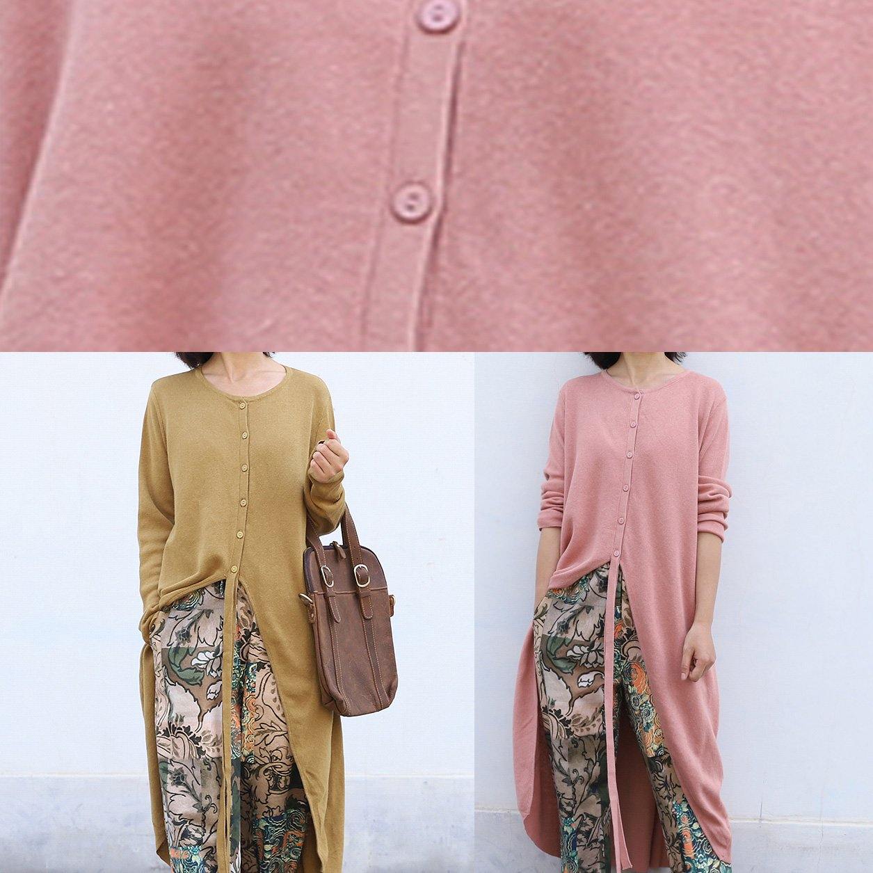 For Work Pink Knitted Cardigans Clothing O Neck Sweaters Asymmetric