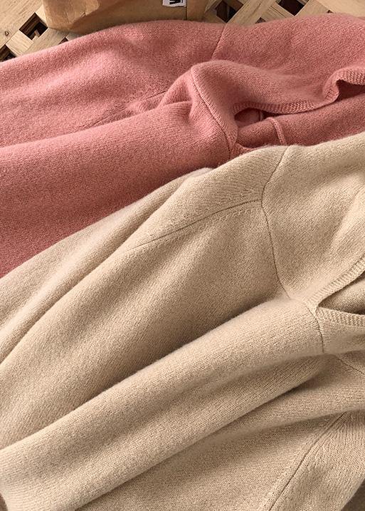 For Work Pink Knitted Top Hooded Baggy Knitwear