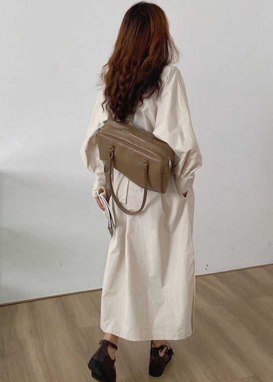 French Apricot Cinched Side Open Cotton Dresses Winter