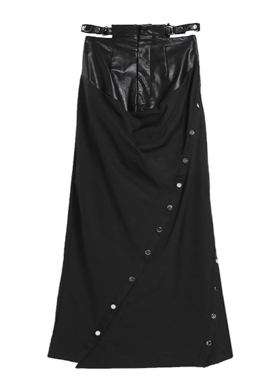 French Black Button Patchwork Side Open Skirts Spring