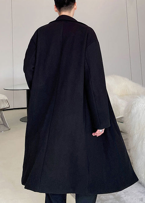 French Black Peter Pan Collar Button Woolen Coat Winter